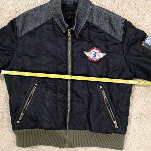 VTG Energie Men's LRG Bomber Jacket Italian90s Vespa Scoot Expo Denim collar - Picture 16 of 16